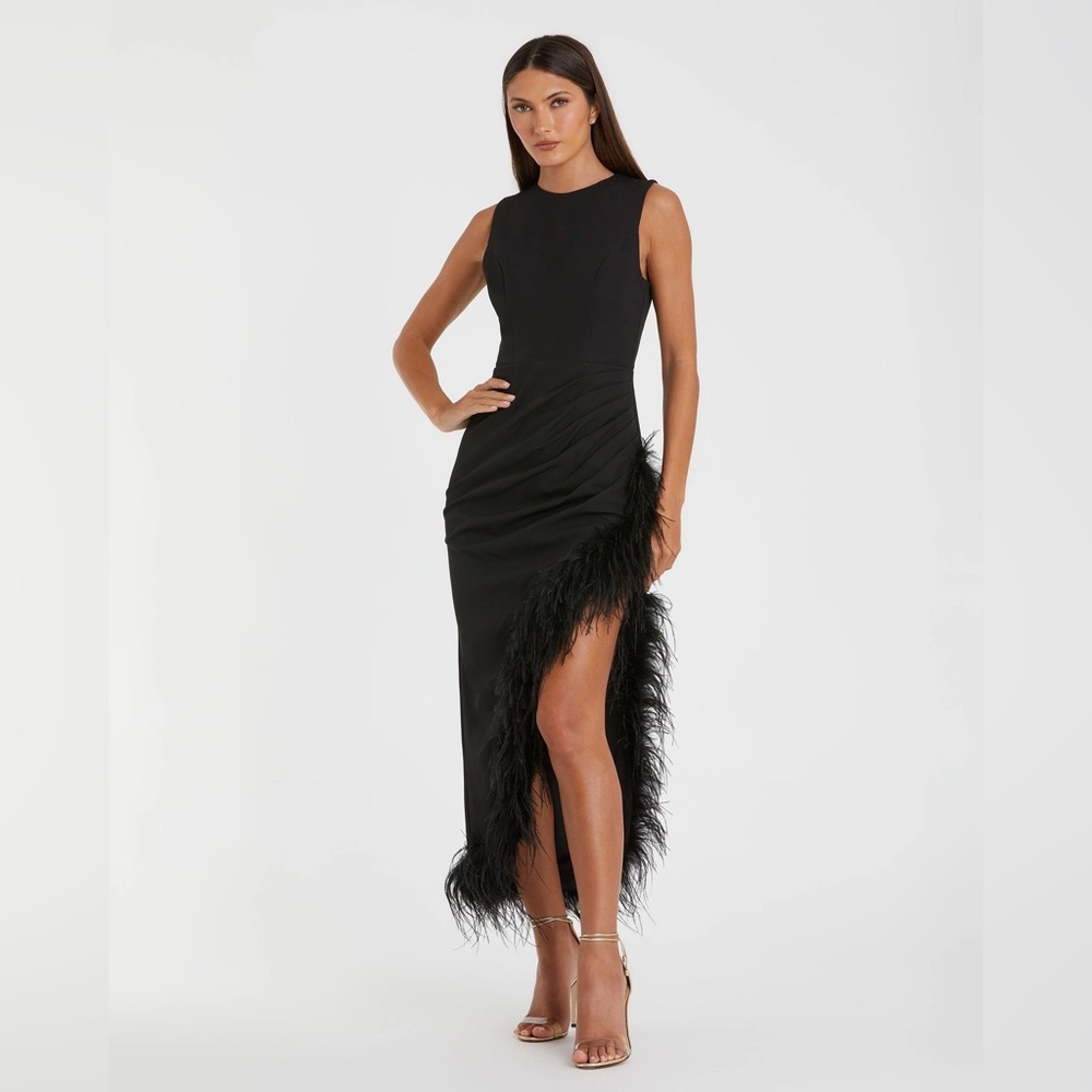 Mac Duggal Black Feathered Maxi Dress